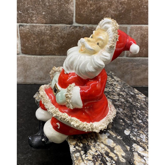Vtg Lefton Spaghetti Trim Shelf Sitter Santa Clause 1950's 8" Ceramic Japan - Picture 3 of 12